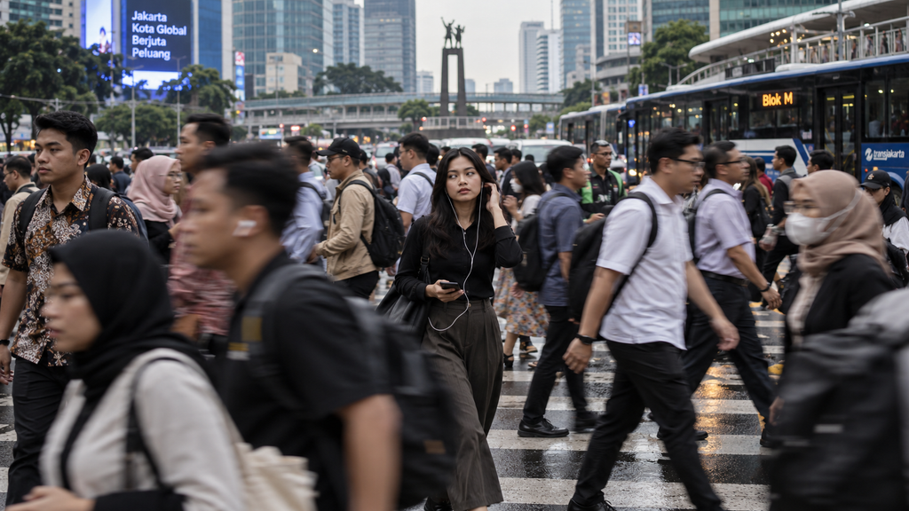 Keramaian pejalan kaki di trotoar kota yang merepresentasikan bahwa 1 dari 10 orang mungkin mengalami tingkat kesulitan emosi tertentu.